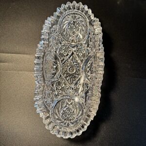 Vintage Sawtooth Edge Pressed Glass Relish Candy Dish  8"‎